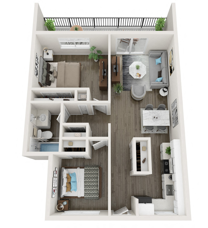 Floor plan for 2 beds, 1 bath, 750 sqft